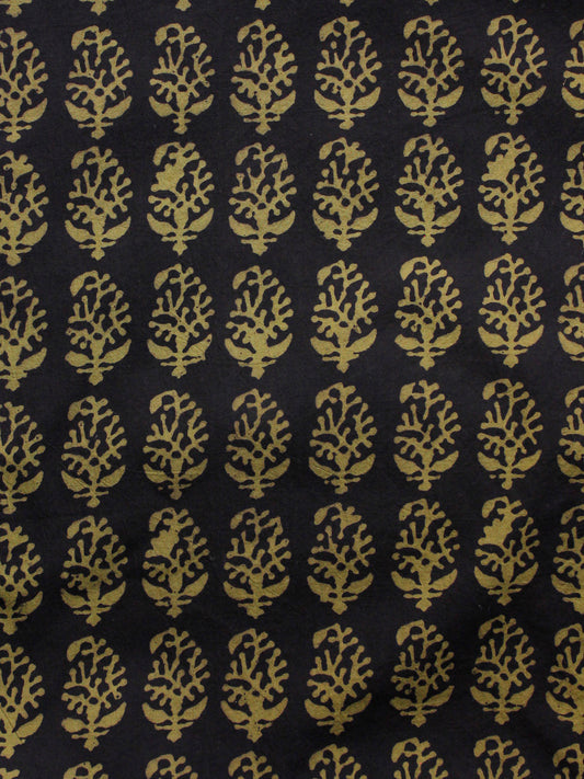 Black Olive Green Bagh Printed Cotton Fabric Per Meter - F005F1715