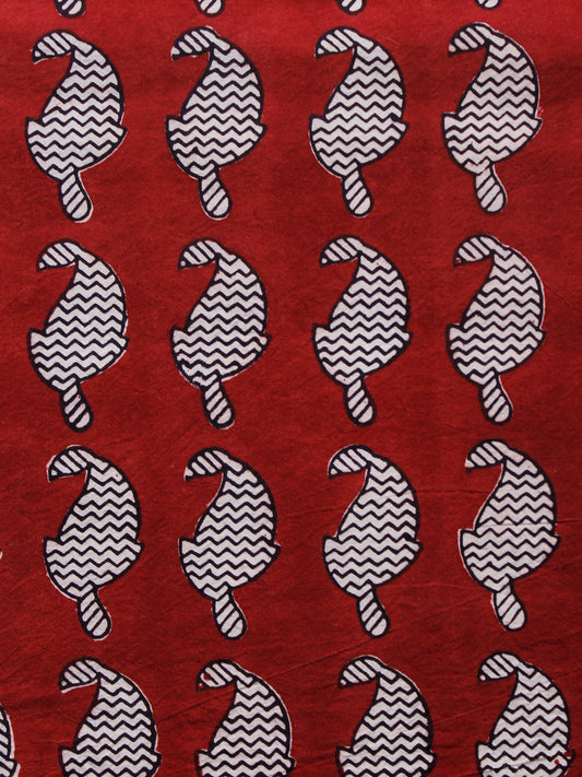 Brick Red Black Ivory Bagh Printed Cotton Fabric Per Meter - F005F1720