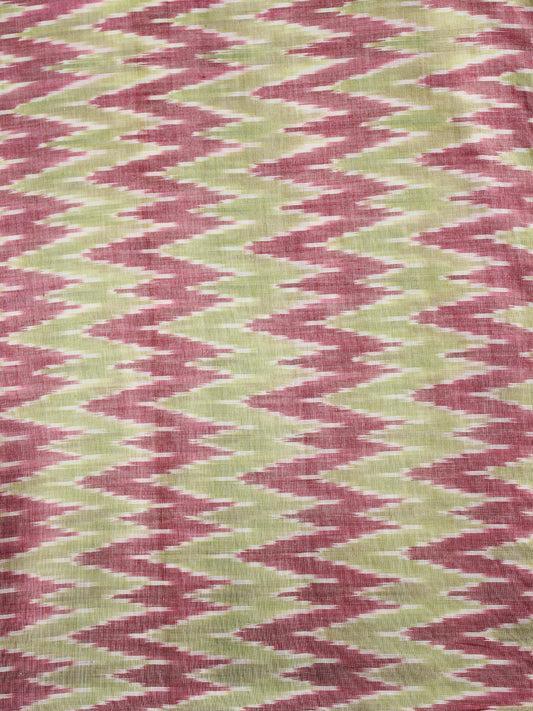 Light Green Wine Red White Pochampally Hand Weaved Ikat Mercerised Cotton Fabric Per Meter - F002F1961