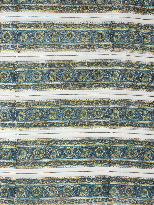 White Steel Blue Grey Yellow Hand Block Printed Cotton Fabric Per Meter - F001F2280