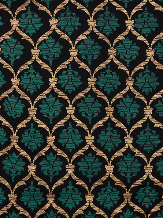 Navy Blue Green Gold Hand Block Printed Cotton Fabric Per Meter - F001F2005