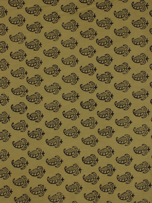 Olive Green Black Bagh Printed Cotton Fabric Per Meter - F005F2067