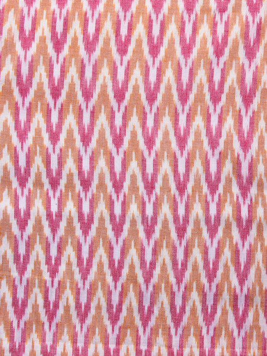 Ivory Pink Brown Pochampally Hand Weaved Ikat Mercerised Fabric Per Meter - F002F1567