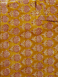 Mustard Yellow Maroon Hand Block Printed Cotton Fabric Per Meter - F001F782