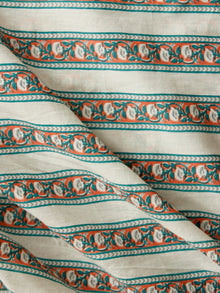 White Green Peach Grey Hand Block Printed Cotton Fabric Per Meter - F001F1895