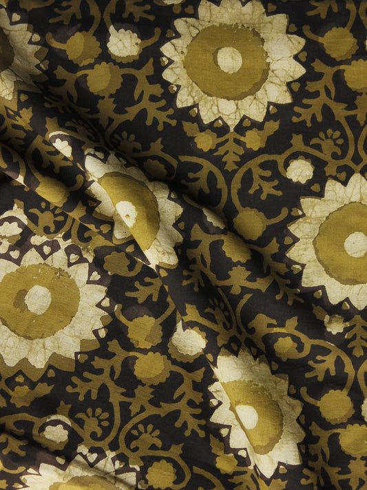 Black Olive Green Ivory Hand Block Printed Cotton Fabric Per Meter - F001F1061