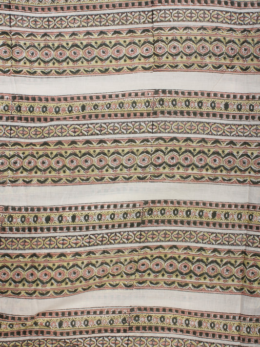 Green Pink White Hand Block Printed Cotton Fabric Per Meter - F001F2219