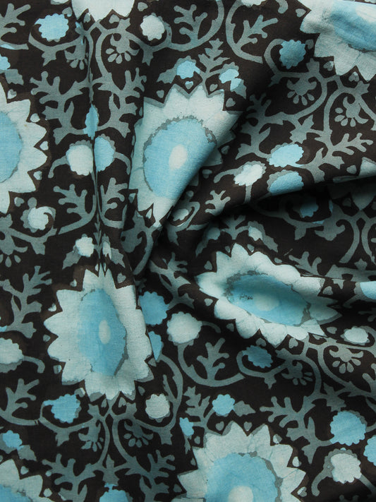 Black Blue Ivory Hand Block Printed Cotton Fabric Per Meter - F001F1062