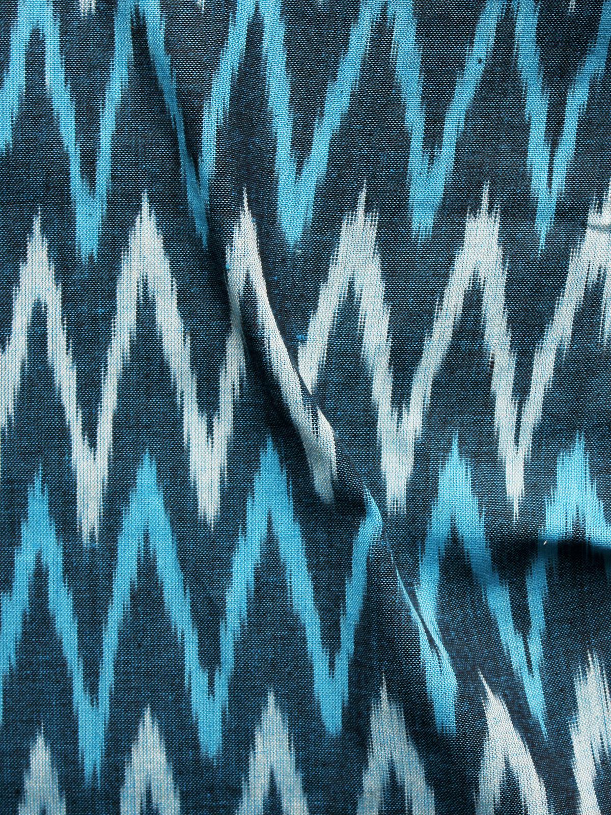 Blue Ivory Pochampally Hand Woven Ikat Fabric Per Meter - F002F949