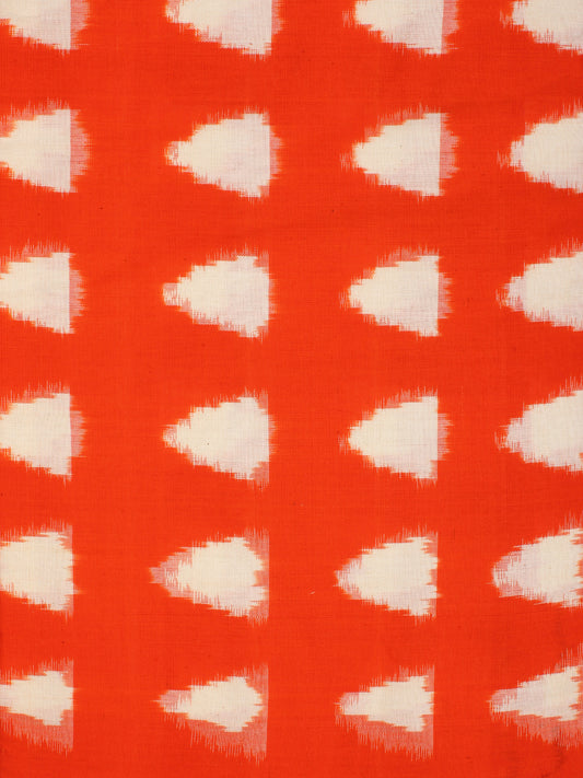 Reddish Orange Hand Woven Double Ikat Handloom Cotton Fabric Per Meter - F002F2282