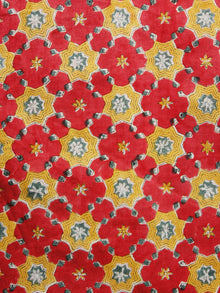 Red Rust Orange Green Hand Block Printed Cotton Fabric Per Meter - F001F1063