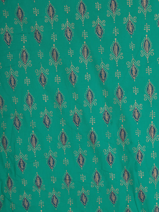 Green Blue Golden Block Printed Cotton Fabric Per Meter - F001F2385