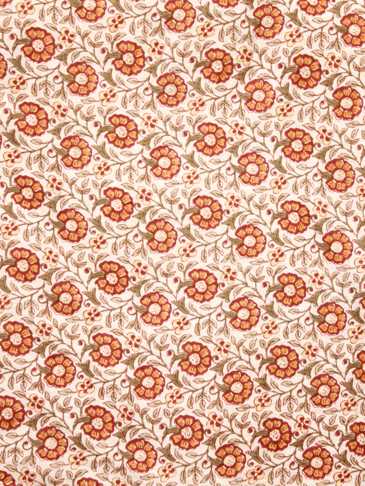 Ivory Brown Grey Hand Block Printed Cotton Fabric Per Meter - F001F1890