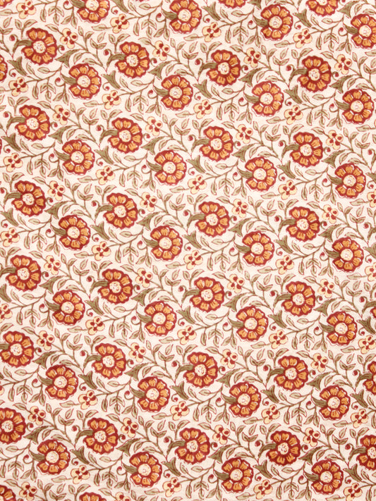 Ivory Brown Grey Hand Block Printed Cotton Fabric Per Meter - F001F1890