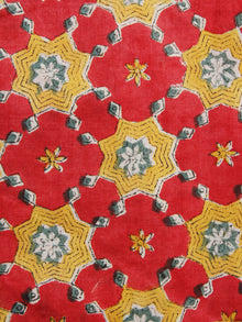 Red Rust Orange Green Hand Block Printed Cotton Fabric Per Meter - F001F1063