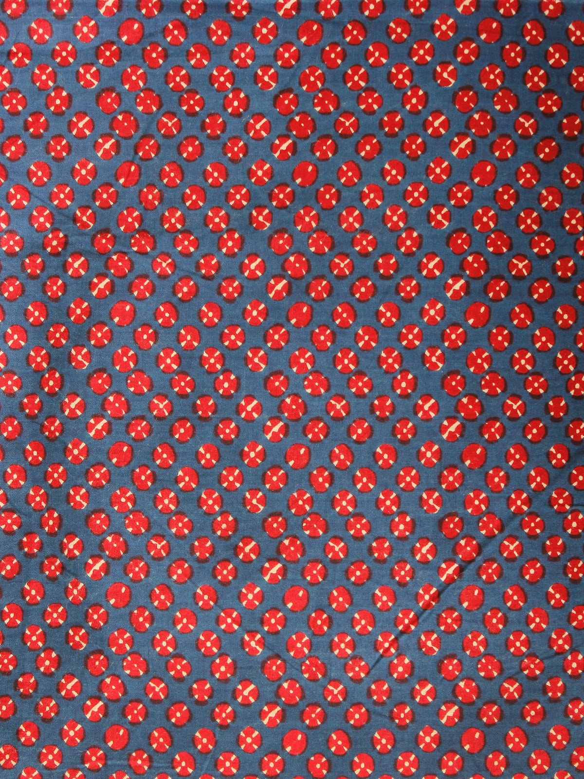 Deep Indigo Red Hand Block Printed Cotton Fabric Per Meter - F001F1881