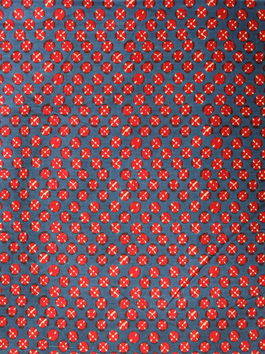 Deep Indigo Red Hand Block Printed Cotton Fabric Per Meter - F001F1881