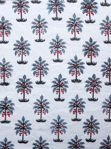 White Grey Red Blue Hand Block Printed Cotton Fabric Per Meter - F001F1496