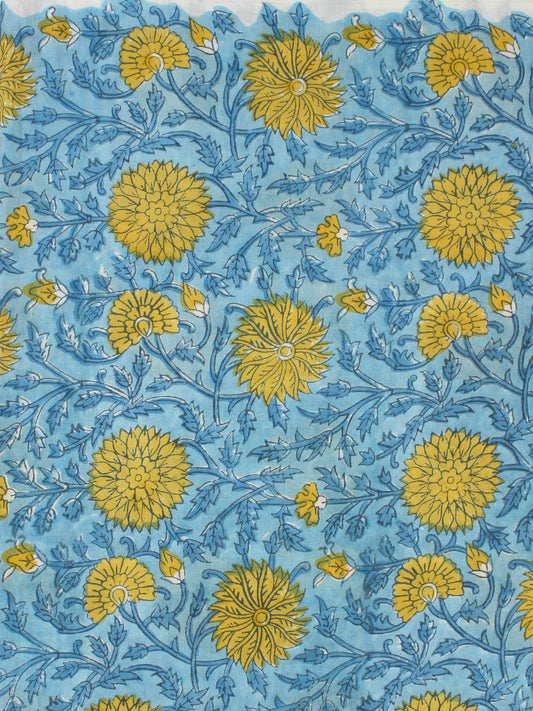 Blue Yellow Hand Block Printed Cotton Fabric Per Meter - F001F2311