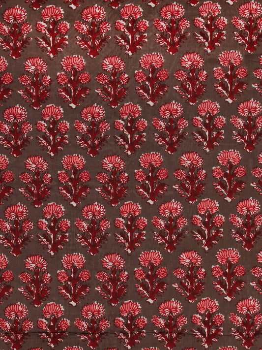 Charcoal Green Pink Marron Hand Block Printed Cotton Fabric Per Meter - F001F2006