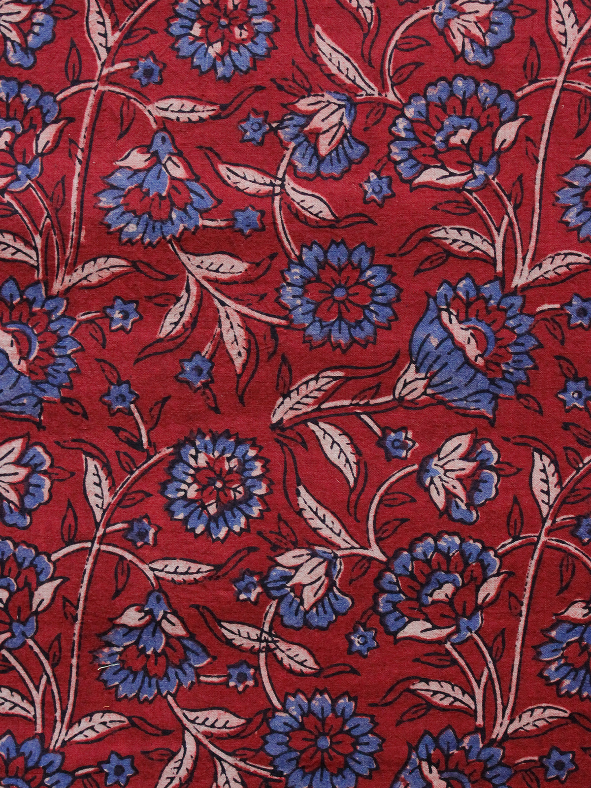 Red Peach Blue Ajrakh Hand Block Printed Cotton Blouse Fabric - BPA0121