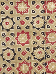 Light Olive Green Black Red Ajrakh Hand Block Printed Cotton Fabric Per Meter - F003F1592