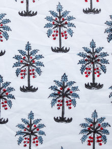 White Grey Red Blue Hand Block Printed Cotton Fabric Per Meter - F001F1496