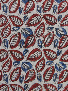 Ivory Red  Blue Hand Block Printed Cotton Fabric Per Meter - F001F1133