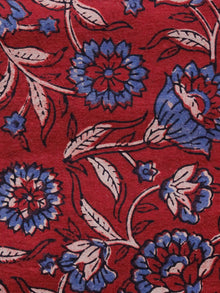 Red Peach Blue Ajrakh Hand Block Printed Cotton Blouse Fabric - BPA0121