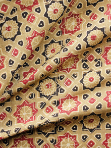 Light Olive Green Black Red Ajrakh Hand Block Printed Cotton Fabric Per Meter - F003F1592