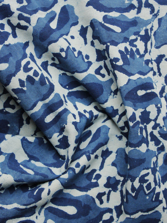 Indigo Ivory Hand Block Printed Cotton Fabric Per Meter - F001F1064