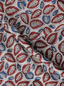 Ivory Red  Blue Hand Block Printed Cotton Fabric Per Meter - F001F1133