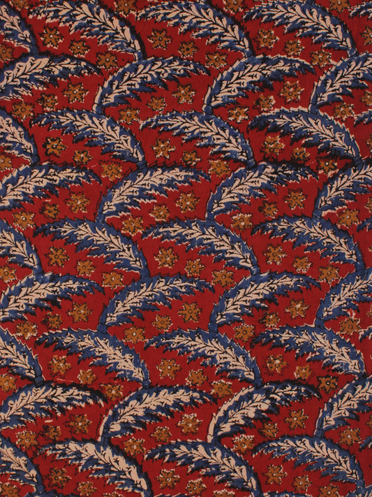 Red Indigo Brown Hand Block Printed Modal Cotton Fabric Per Meter - F001F2144