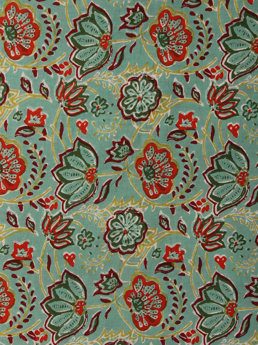 Light Green Maroon red Hand Block Printed Cotton Fabric Per Meter - F001F2009