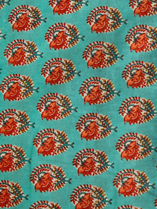 Sky Blue Peach White Hand Block Printed Cotton Fabric Per Meter - F001F1931