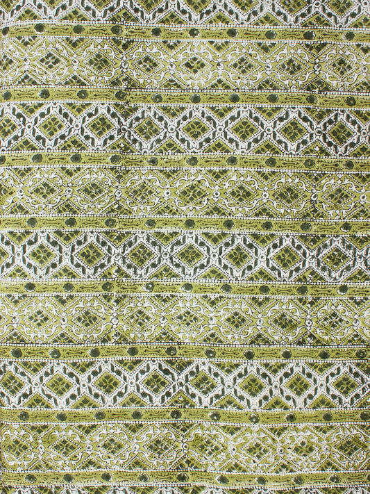 White Green Hand Block Printed Cotton Fabric Per Meter - F001F2266