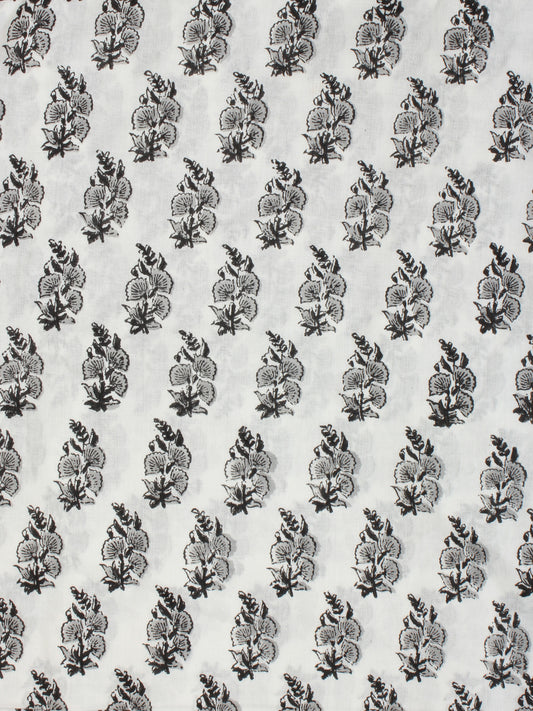 White Grey Black Block Printed Cotton Fabric Per Meter - F001F2241