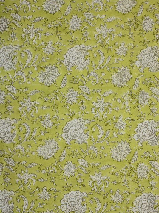 Light Green White Hand Block Printed Cotton Fabric Per Meter - F001F2127