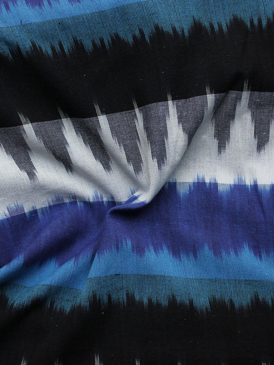 Blue White Black Grey Pochampally Hand Woven Ikat Fabric Per Meter - F002F1050