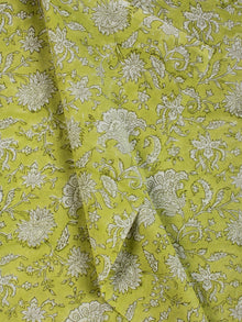 Light Green White Hand Block Printed Cotton Fabric Per Meter - F001F2127