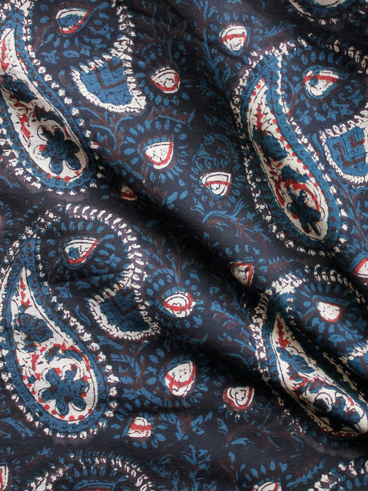 Black Brown Ivory Red Teal Blue Hand Block Printed Cotton Fabric Per Meter - F001F1731