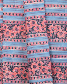 Teal Blue Coral White Block Printed Cotton Fabric Per Meter - F001F2403