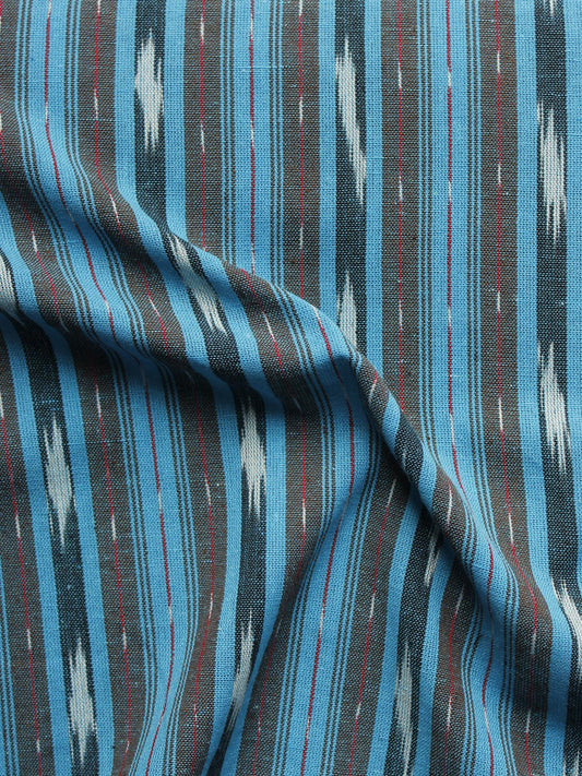 Blue Grey Ivory Pochampally Hand Woven Ikat Fabric Per Meter - F002F922