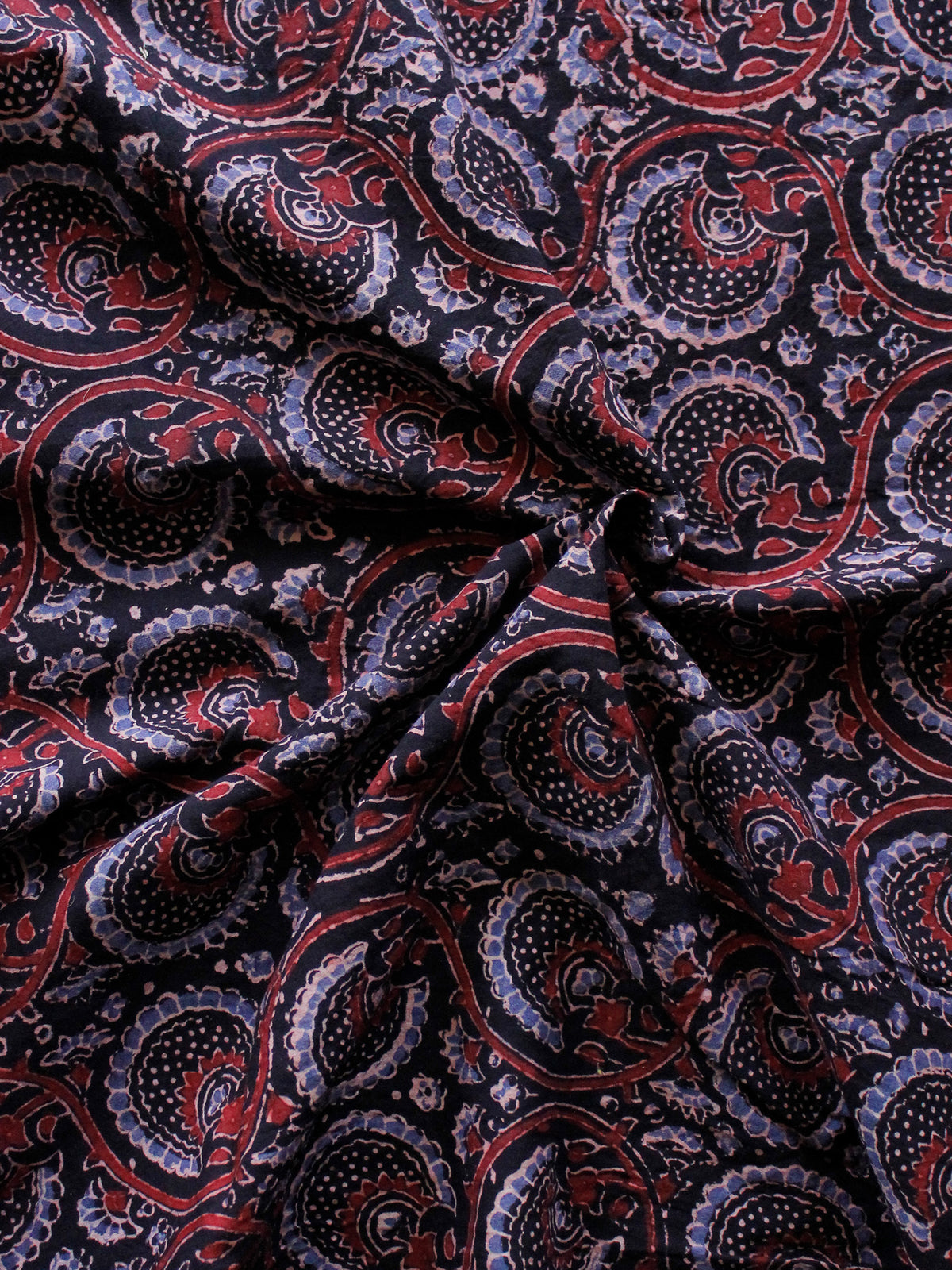 Black Maroon Ivory Blue Ajrakh Hand Block Printed Cotton Blouse Fabric - BPA0107