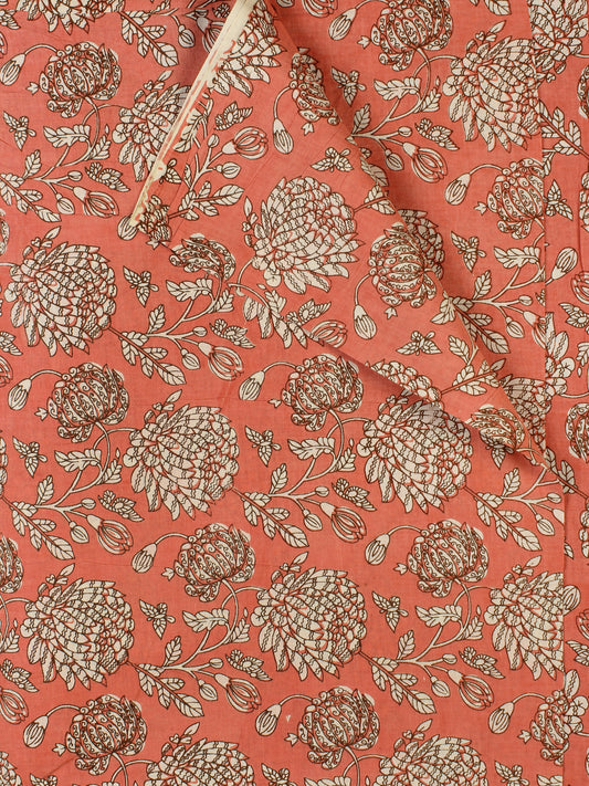 Blush Red White Hand Block Printed Cotton Fabric Per Meter - F001F2295