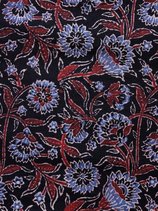 Black Maroon Blue Ajrakh Hand Block Printed Cotton Blouse Fabric - BPA0124