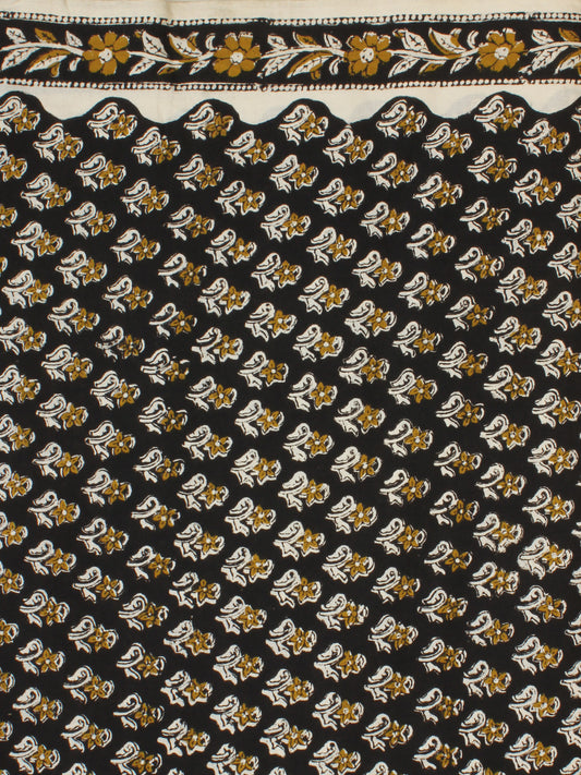 Black Mustard Ivory Hand Block Printed Cotton Fabric Per Meter - F001F2258