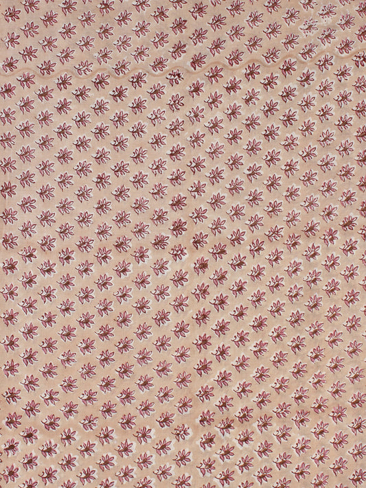 Tan Brown Pink Hand Block Printed Cotton Fabric Per Meter - F001F2313