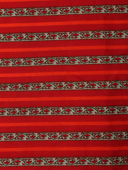 Crimson Red  Green Hand Block Printed Cotton Fabric Per Meter - F001F2010