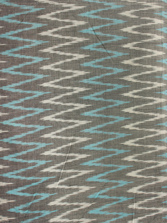 Grey White Blue Hand Woven Ikat Handloom Cotton Fabric Per Meter - F002F1965